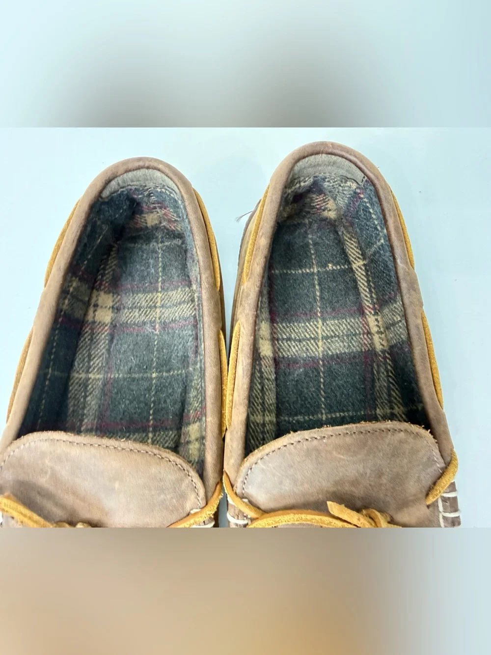 L.L. Bean Brown Hand Sewn Leather Slippers Flannel Lined Men’s Size 10 Classic